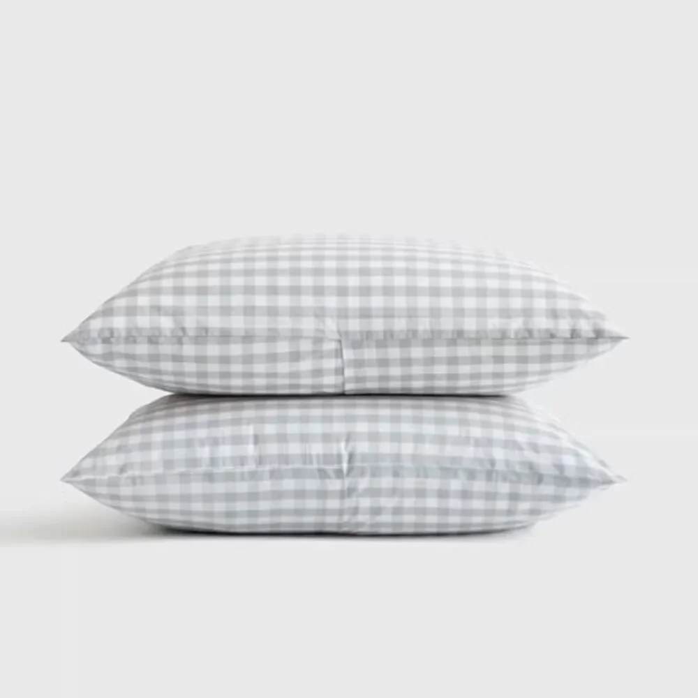 Quince Classic Organic Percale Gingham Sham Set of 2 Blue Fog Pillow Case Linen